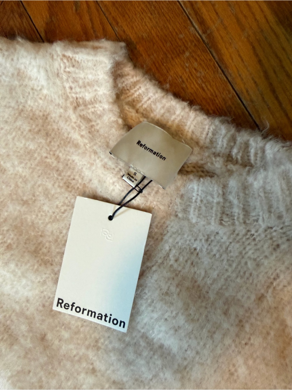 Reformation Cream Fuzzy Crewneck Sweater